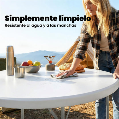 Mesa De Camping Outsunny Metal, Hdpe Blanco 120x120x74 Cm_5