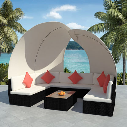 Vidaxl Set Muebles De Jardín 9 Pzas Con Toldos Ratán Sintético Negro_1