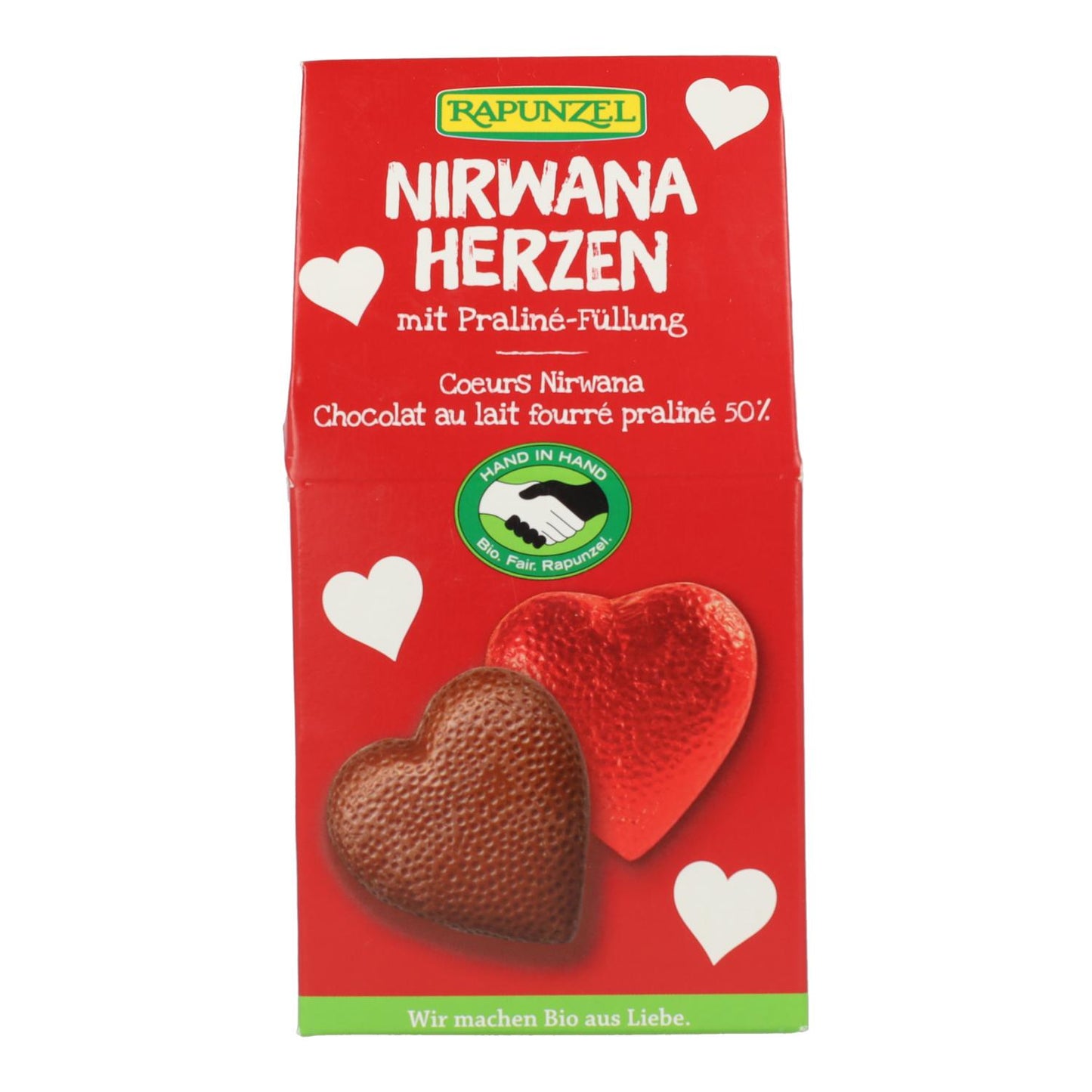 Rapunzel Nirvana Organic Chocolate Hearts, 8 unidades de 16 gr