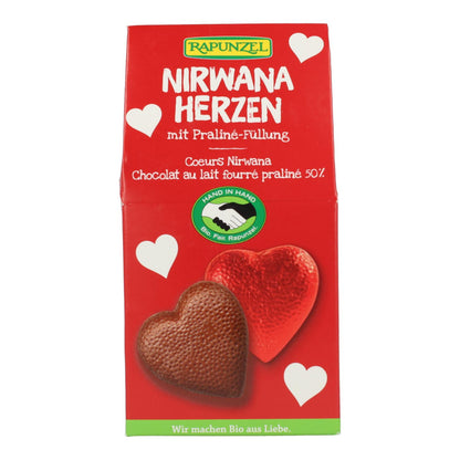 Rapunzel Nirvana Organic Chocolate Hearts, 8 unidades de 16 gr