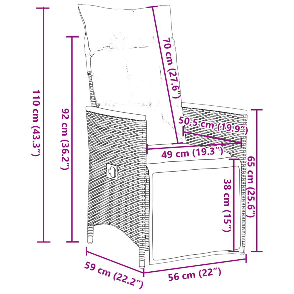 Set De Mesa Y Sillas De Jardín 9 Pzas Y Cojines Ratán Pe Negro / Vetonek_4