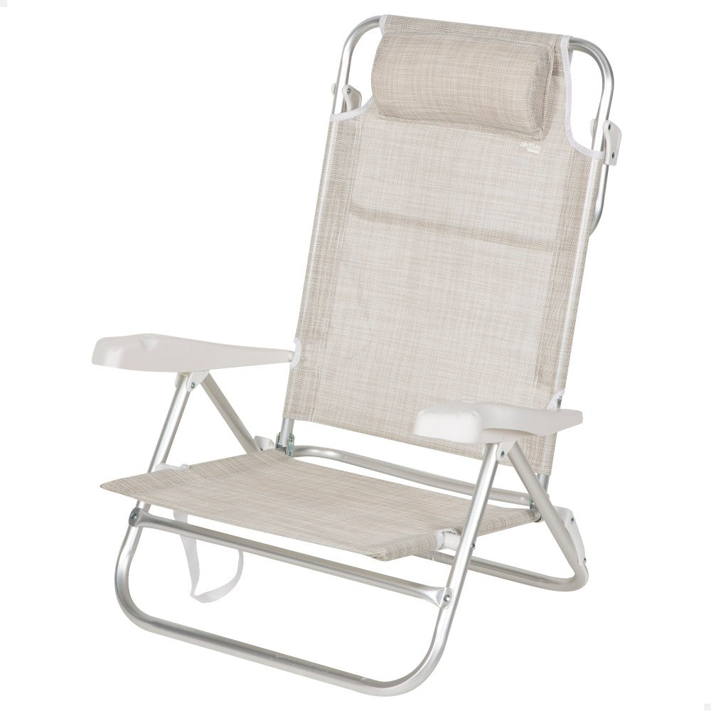 Aktive Silla De Playa Plegable Y Reclinable 7 Posiciones Beige C/cojín Y Asas Mano_0
