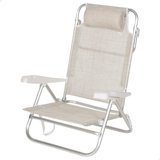 Aktive Silla De Playa Plegable Y Reclinable 7 Posiciones Beige C/cojín Y Asas Mano_0