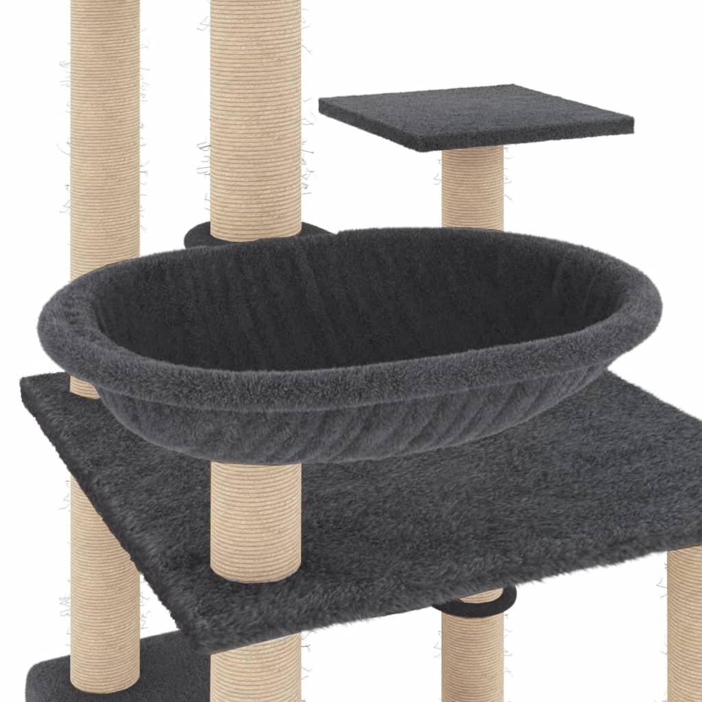 Rascador Para Gatos Con Postes De Sisal Gris Oscuro 141 Cm_5