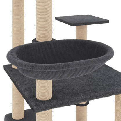 Rascador Para Gatos Con Postes De Sisal Gris Oscuro 141 Cm_5