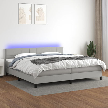 Cama Box Spring Con Colchón Tela Y Led Gris Claro 200x200 Cm / Vetonek_2