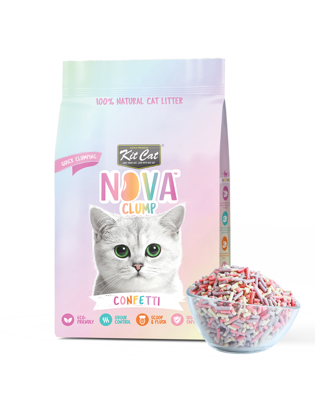 Kit de areia para gatos Eco SoyaClump - Areia para gatos Confetti 7 L