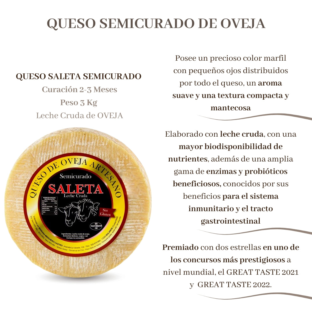 Saleta® Queso Semicurado Entero De Oveja (3 Kg) | Elaboración Artesana Quesos De La Mancha_1