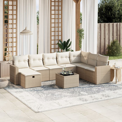 Set De Sofás De Jardín 9 Pzas Con Cojines Ratán Sintético Beige / Vetonek_1