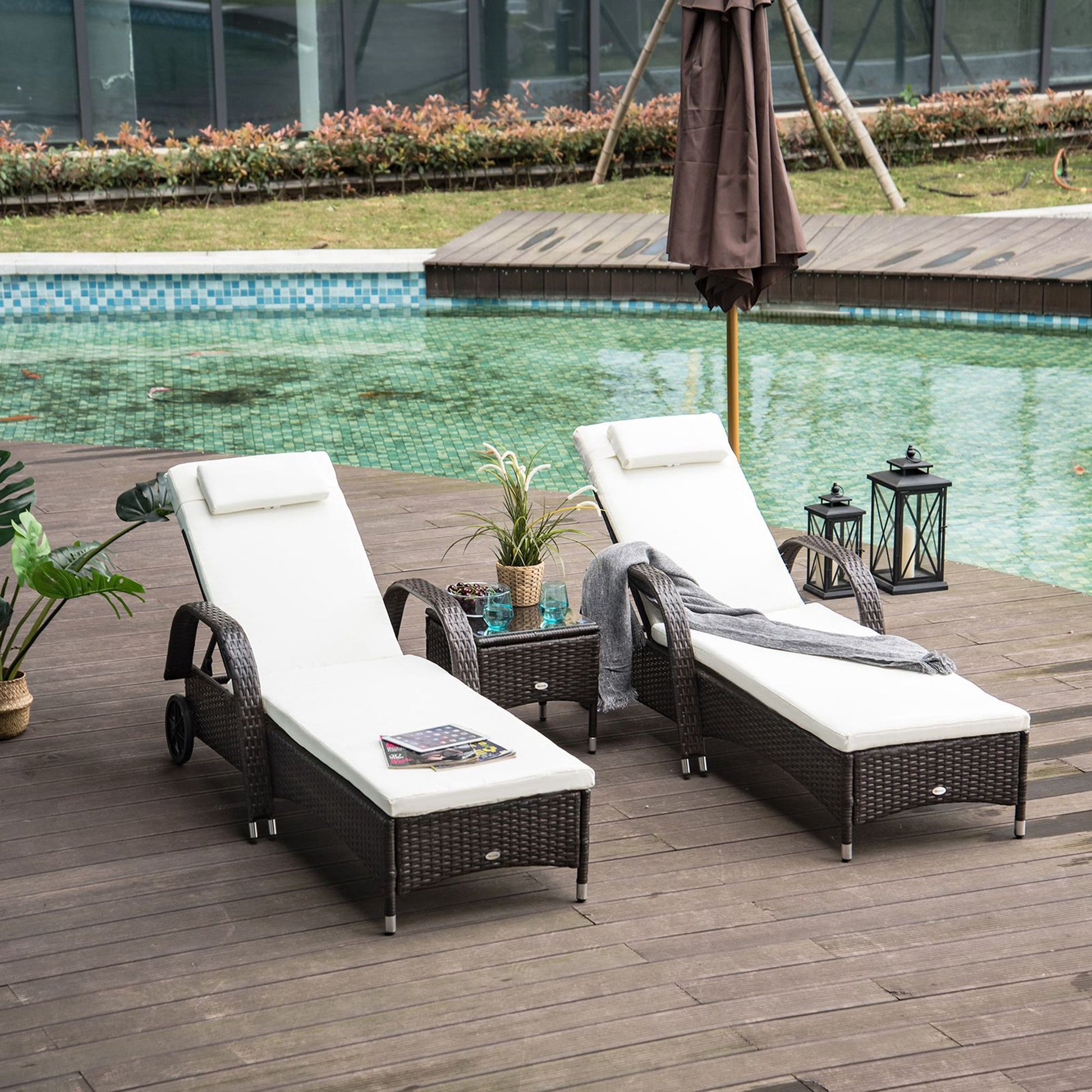 Outsunny Set 2 Tumbonas Con Respaldo Ajustable Y Mesa Para Jardín Marrón_1
