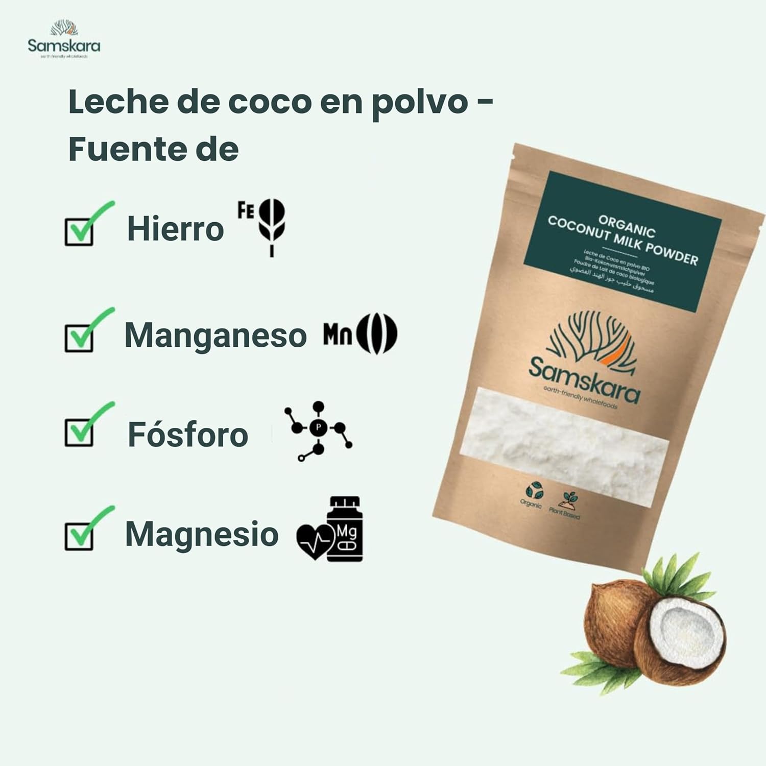 Leche De Coco En Polvo Bio - 2kg | Bebida Vegetal Ecológica Vegana, Sin Lactosa, Sin Azúcares Añadidos, Sin Gluten_5