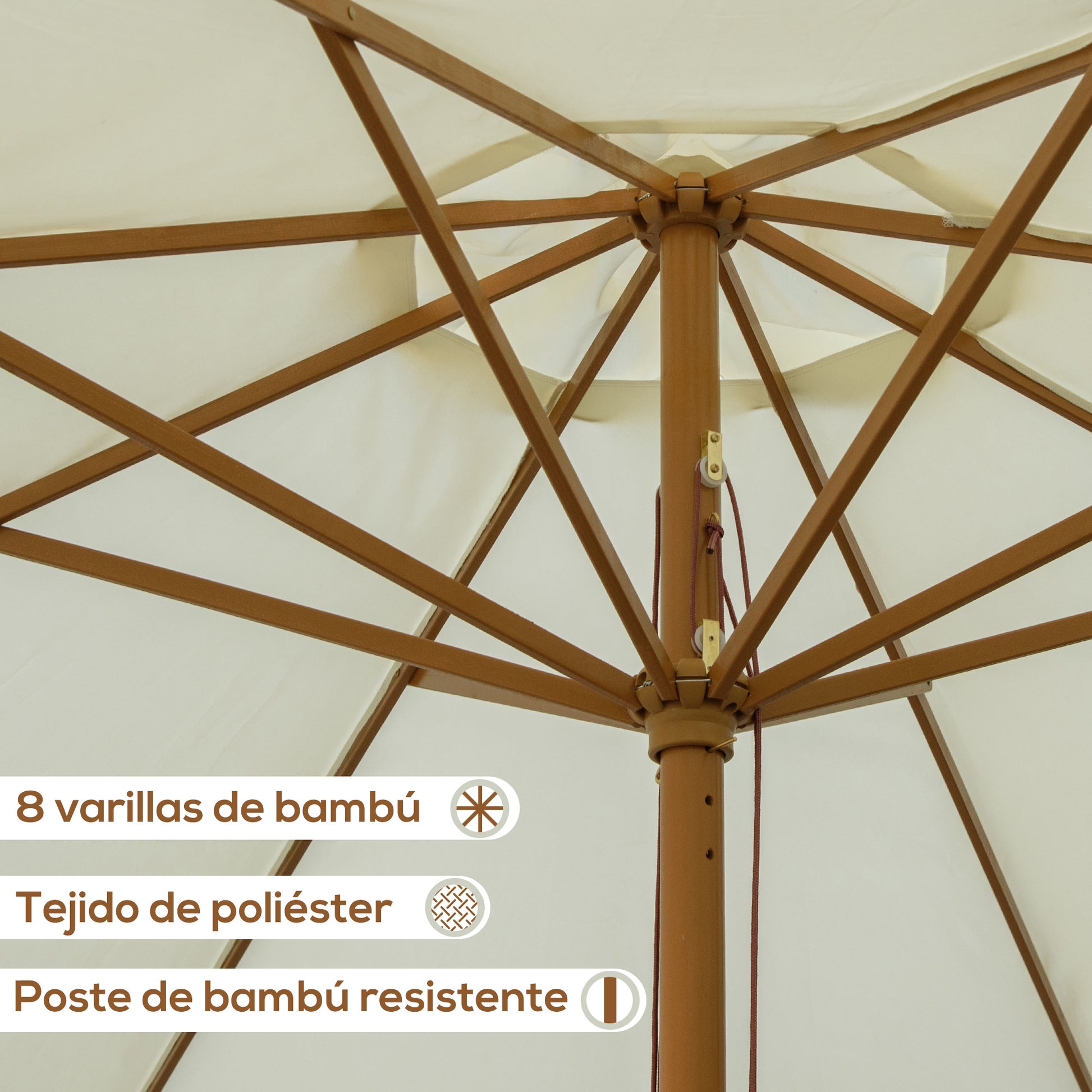 Sombrilla De Jardín Ø325x250 Cm Con Sistema De Polea Techo De Ventilación Crema_5