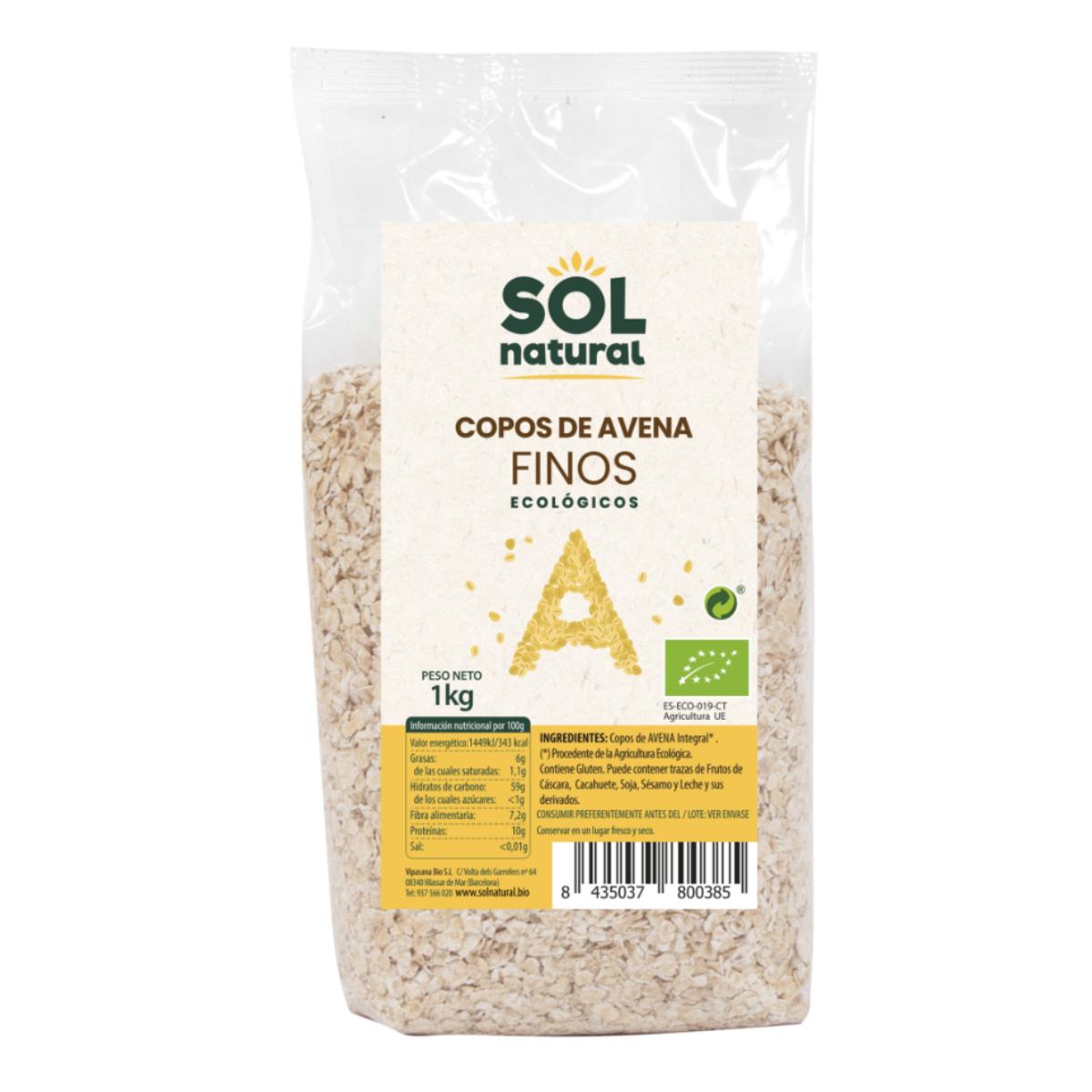 Flocos de Aveia Fina Natural Bio Sol 1 kg