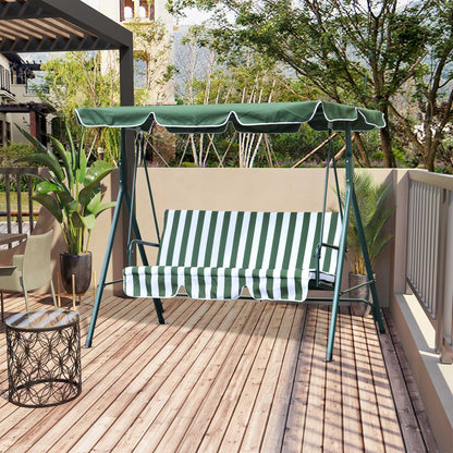 Outsunny Columpio Balancín De Jardín De 3 Plazas Con Techo Ajustable Raya Verde_1