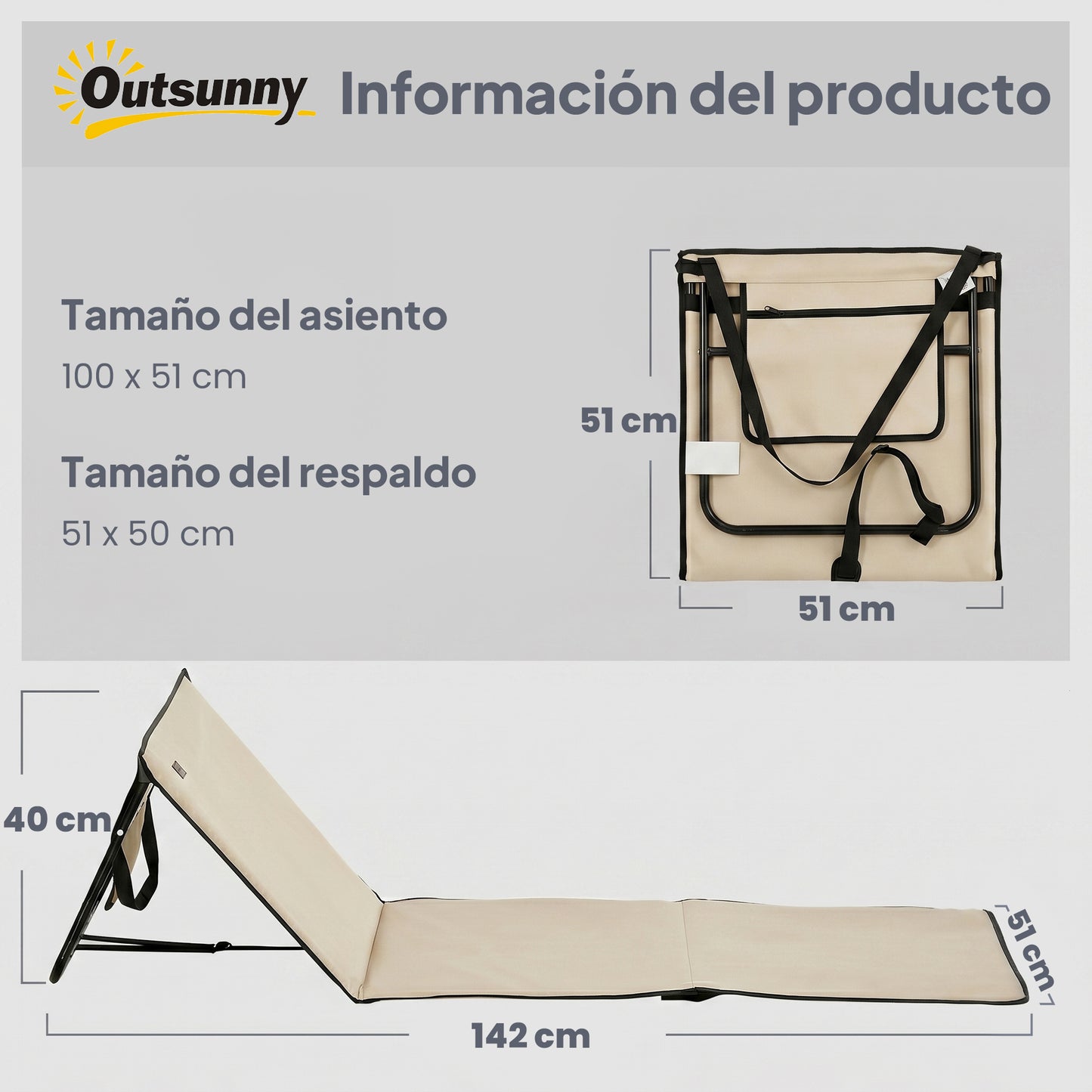 Outsunny Conjunto De 2 Esterillas De Playa Plegable 142x51x40 Cm Beige_2