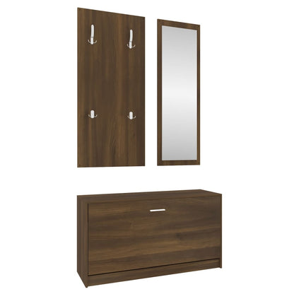 Set De Mueble Zapatero 3 En 1 Madera Contrachapada Marrón Roble / Vetonek_4