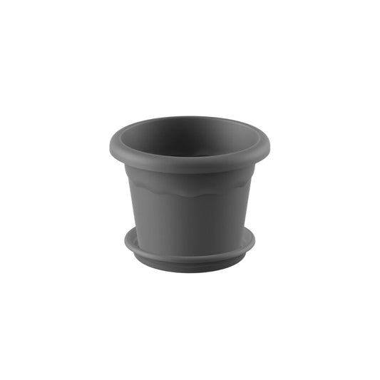 Embalagem de vasos redondos com pires Terra cor antracite, 16 x 12 cm