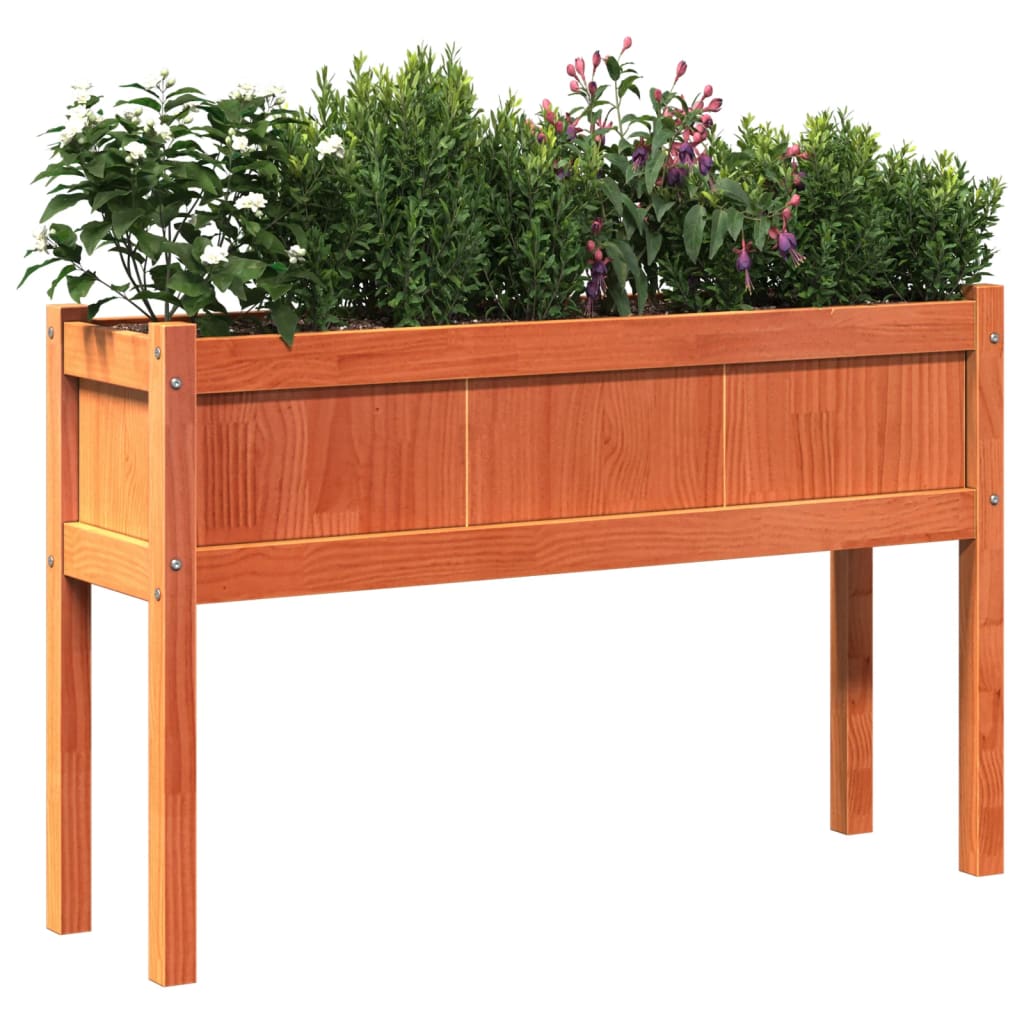 Jardinera Con Patas Madera Maciza Pino Marrón Cera 110x31x70 Cm_3