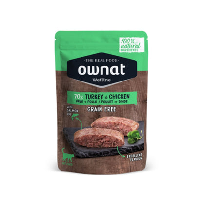 Ração Ownat Wetline para gatos sem cereais, peru e frango, 85 g