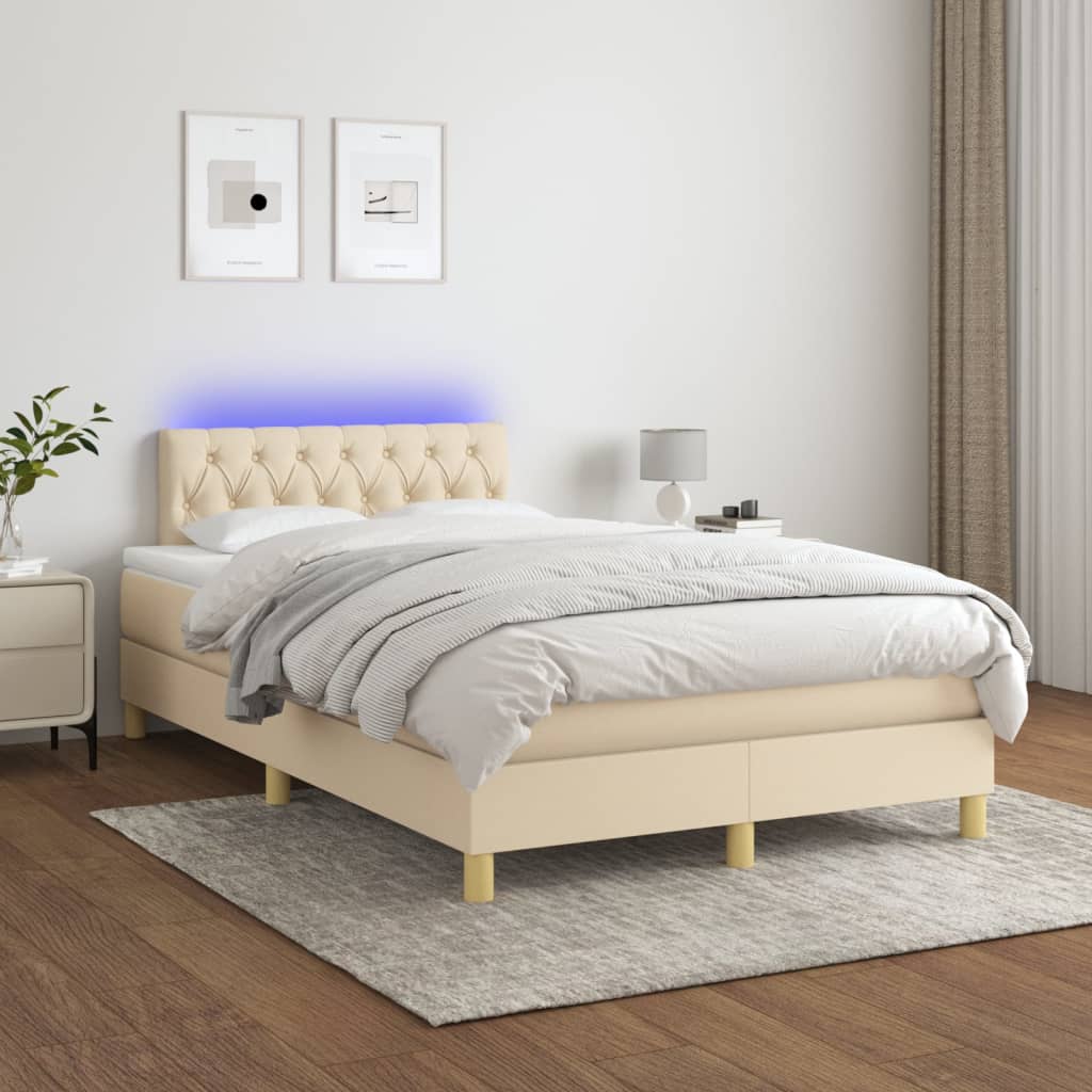 Cama Box Spring Con Colchón Y Led Tela Crema 120x200 Cm / Vetonek_5