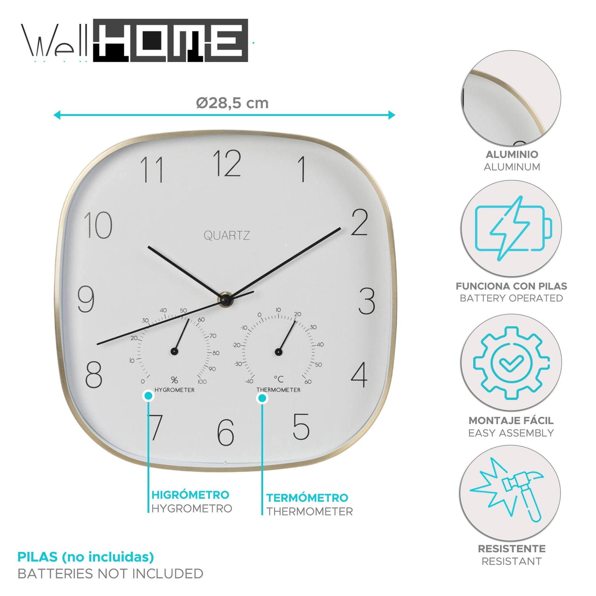 Well Home Reloj De Pared Marco Dorado Ø28,5x4cm_1