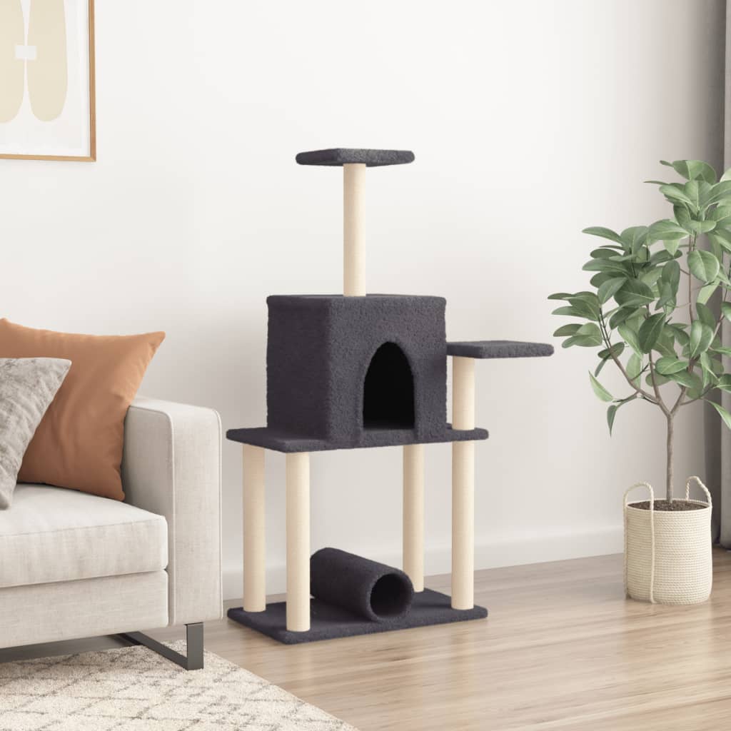 Rascador Para Gatos Con Postes De Sisal Gris Oscuro 122 Cm_2