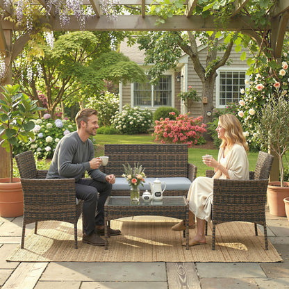 Outsunny Conjunto Jardín Exterior De Ratán Sintético Con Cojines Marrón Y Gris_4
