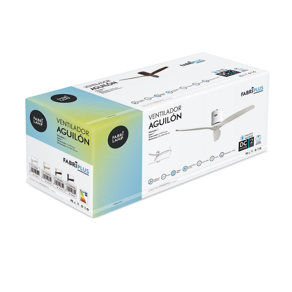 Ventilador Dc Aguilon Blanco 3 Aspas Blancas 5 Velocidades Sin Luz Remoto Y Temporiz.132d_2