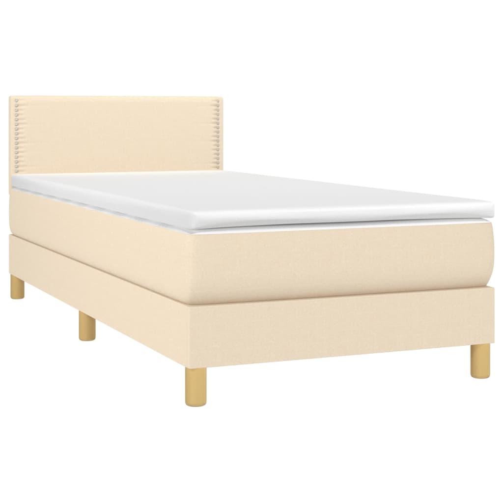 Cama Box Spring Con Colchón Y Led Tela Crema 100x200 Cm / Vetonek_0