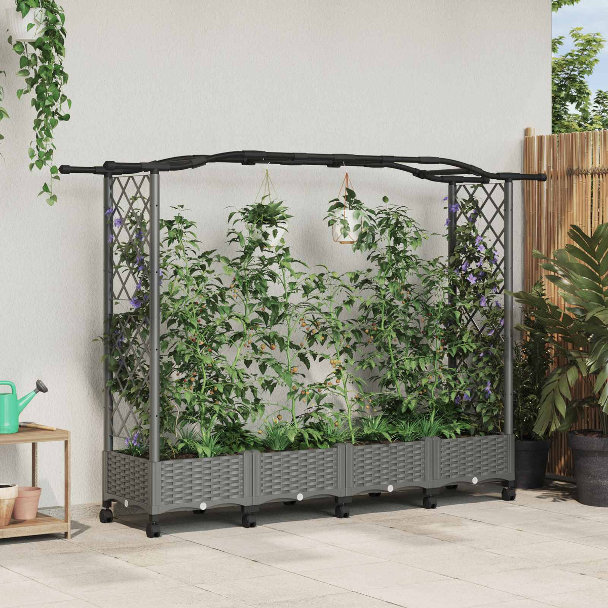 Cama Elevada Con Trellis Y Techo Gris Claro 207 X 40 X 129 Cm_1