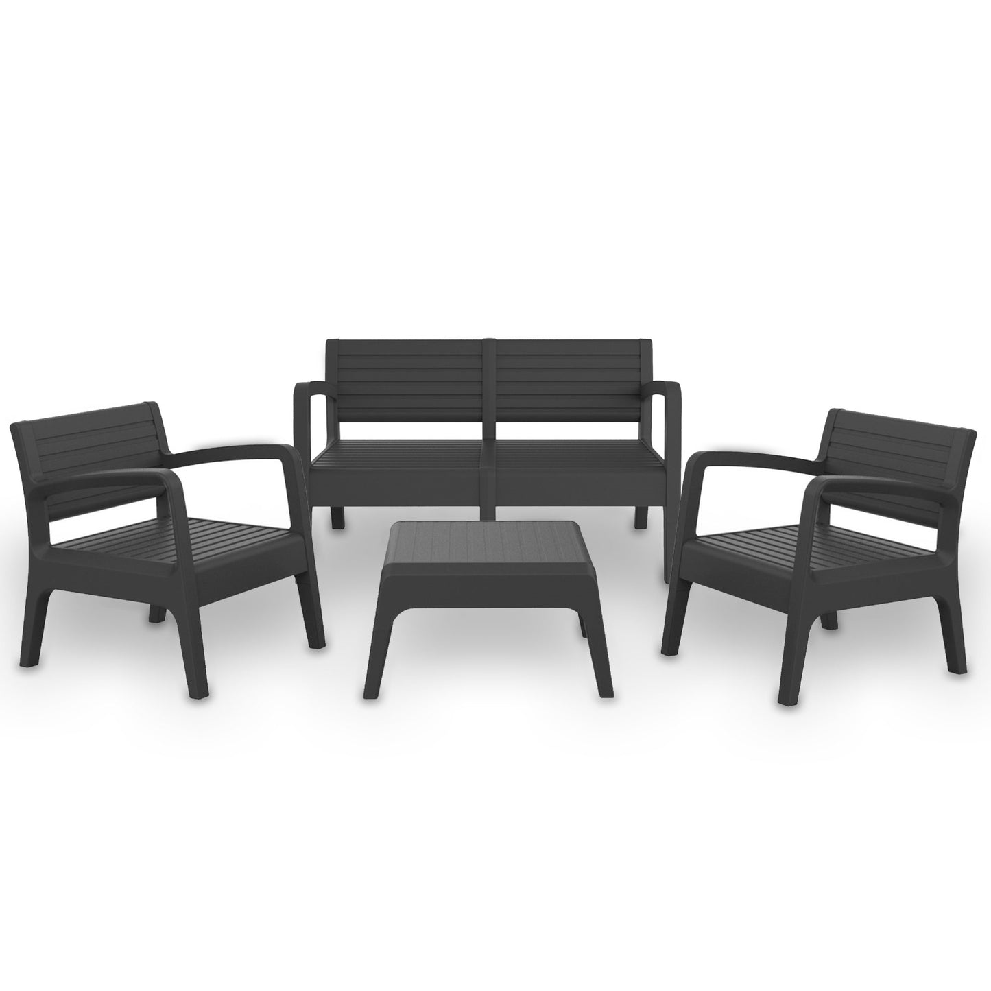 Set Valencia Muebles De Salon Exterior - Conjunto Muebles Jardin Exterior 4 Plazas | Fabricado En España Con Materiales Reciclados - Color Grafito_0