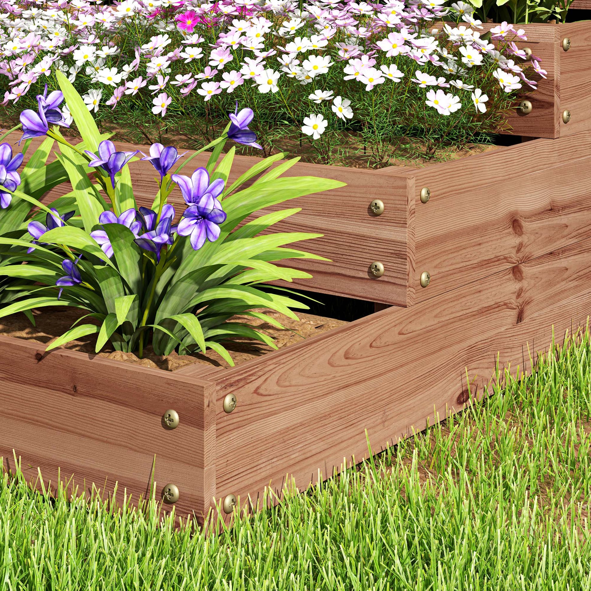 Outsunny Jardinera De Madera Elevada De 4 Niveles 113x113x46 Cm Café Oscuro_4