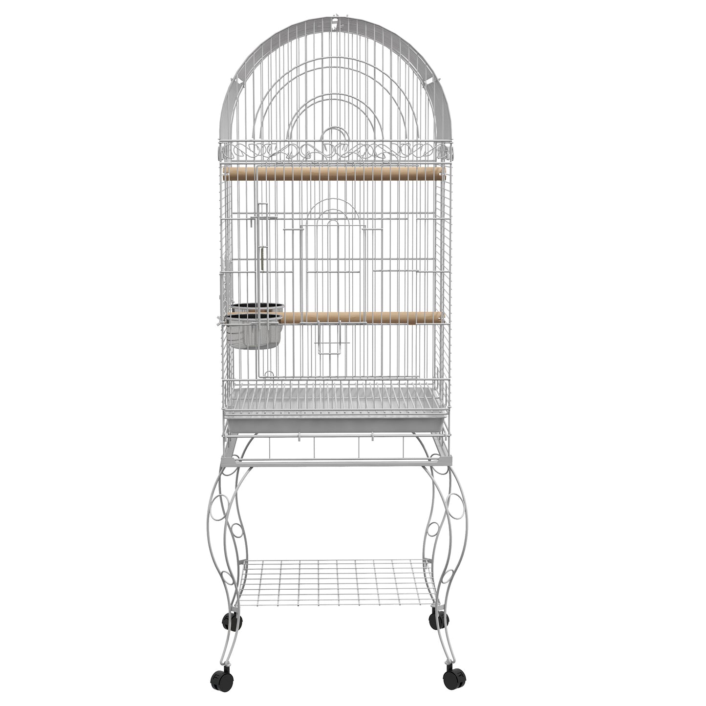 Pawhut Jaula De Pájaros Con Ruedas Bandeja Extraíble 51x51x153 Cm Blanco_4