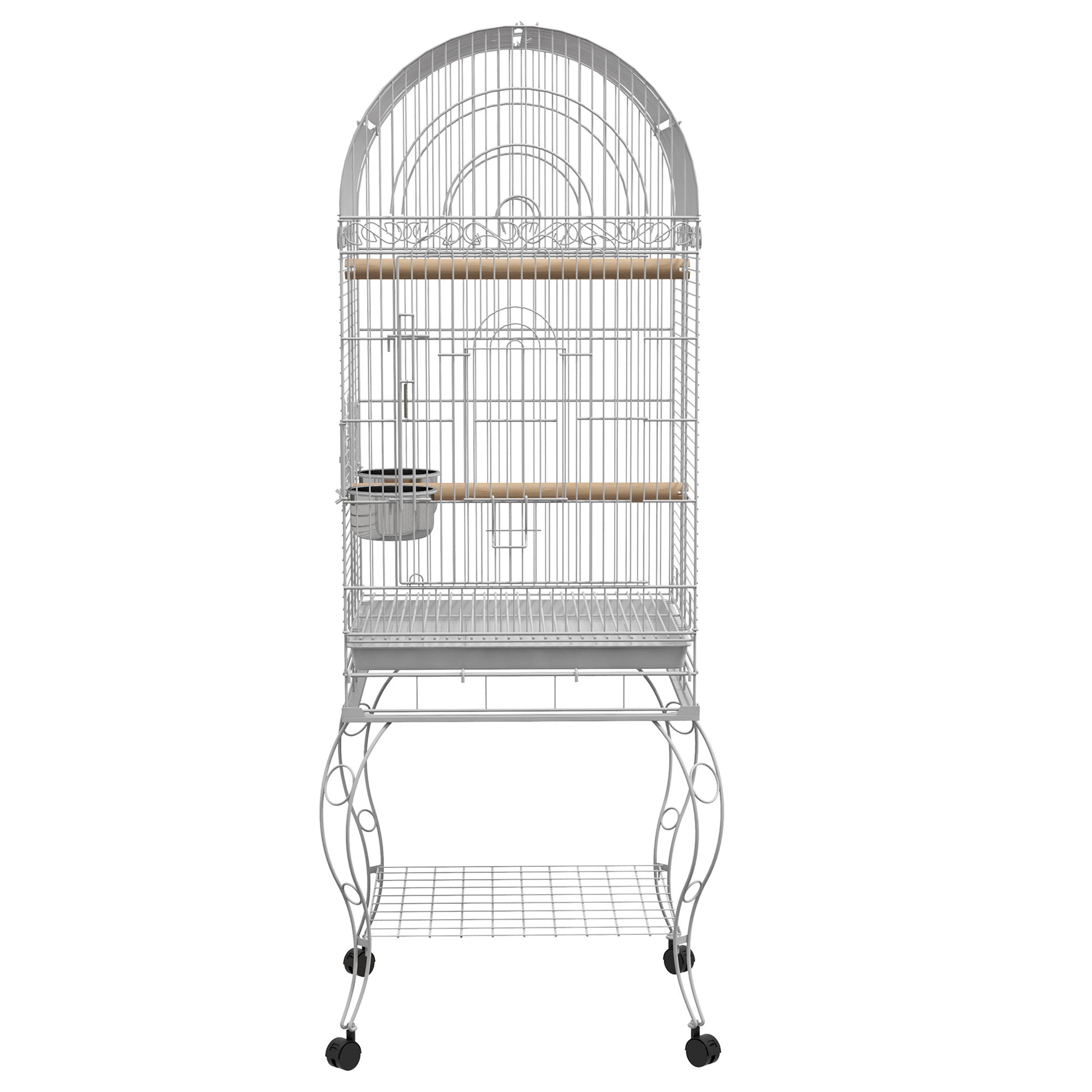 Pawhut Jaula De Pájaros Con Ruedas Bandeja Extraíble 51x51x153 Cm Blanco_4