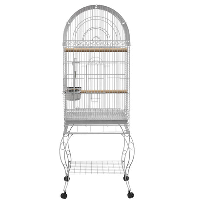Pawhut Jaula De Pájaros Con Ruedas Bandeja Extraíble 51x51x153 Cm Blanco_4