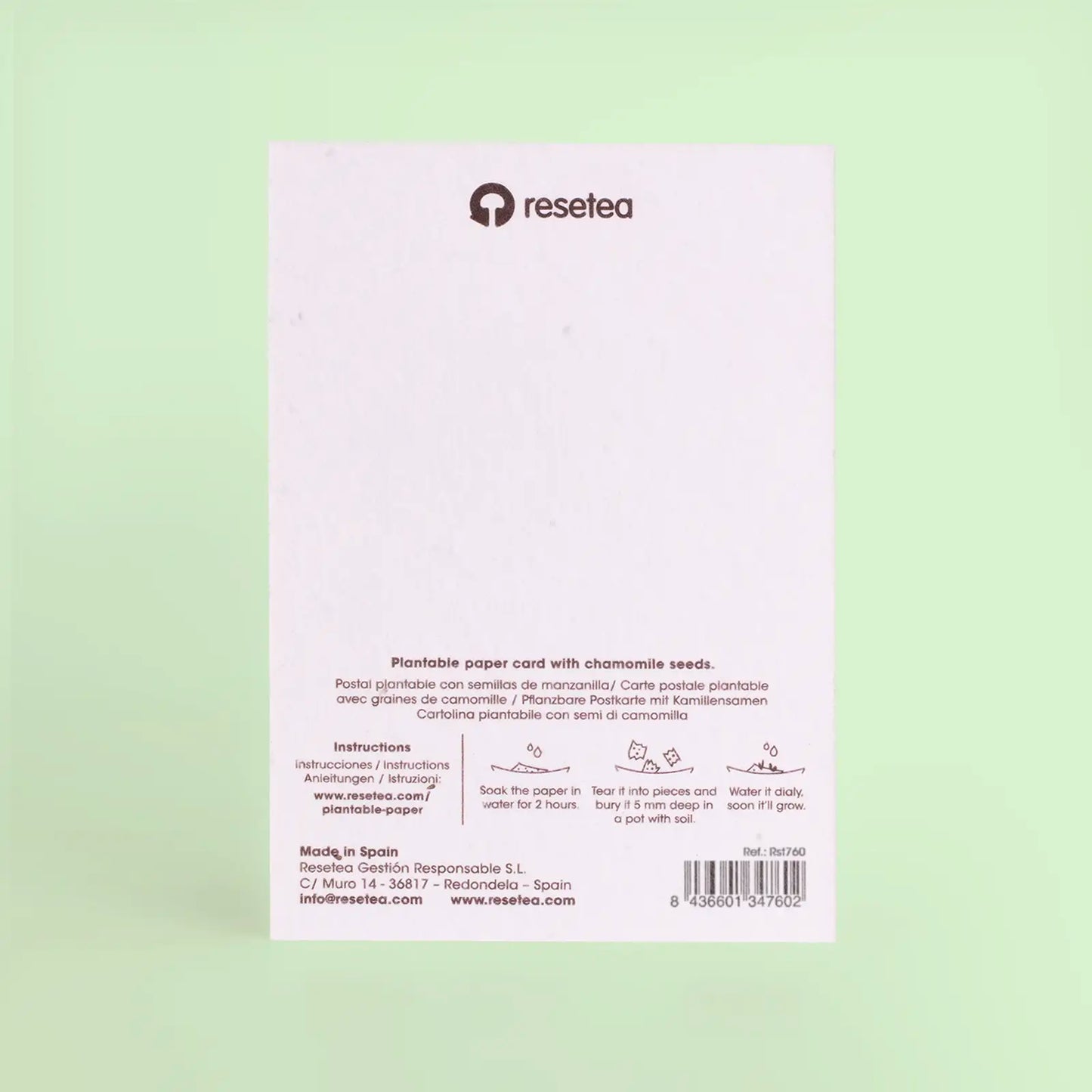 Postal Plantable Camping Semillas de Manzanilla | Papel de Algodón Reciclado | Regalo Original - Resetea_1