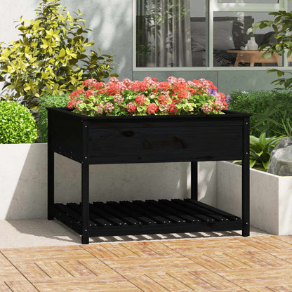 Jardinera Con Estante Madera Maciza Pino Negro 111,5x111,5x81cm_1