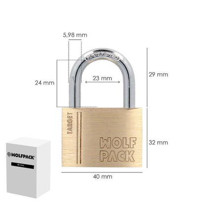 Candado Laton Arco Normal 40 Mm. Serie Target. Arco Endurecido. Candado Maletas, Candado Taquillas, Candado Puertas