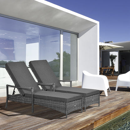 Outsunny Conjunto De 2 Tumbonas De Ratán Jardín Con Respaldo Ajustable Cojines_1