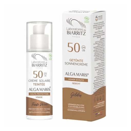 Creme facial dourado FPS 50 Alga-Gorria e aloé vera Bio, Biarritz Laboratories, 50 ml