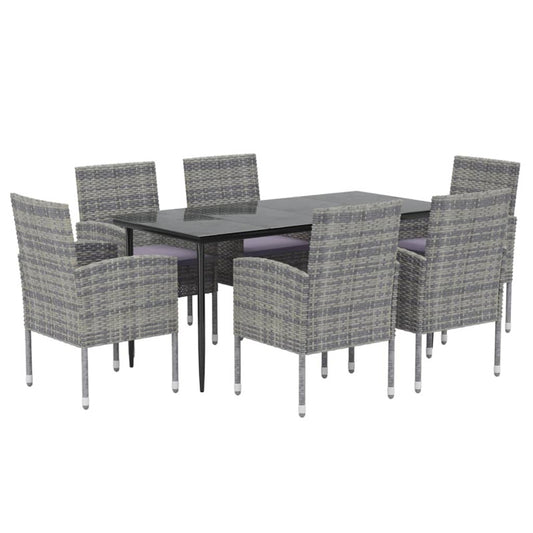 Vidaxl Set De Comedor Jardín 7 Pzas Cojines Ratán Sintético Antracita_0