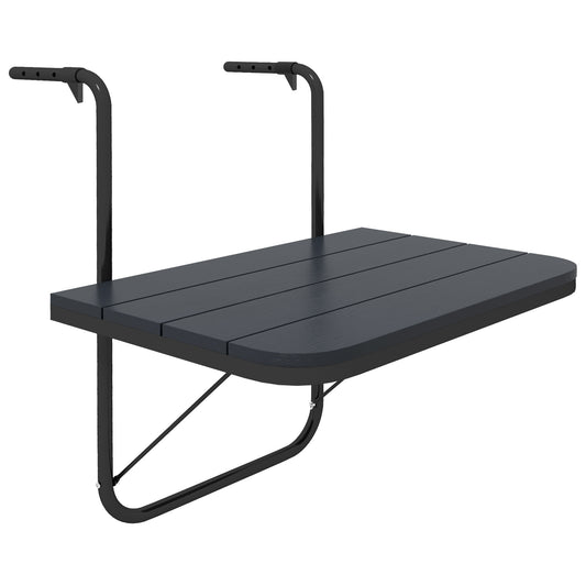 Mesa Colgante Balcón Outsunny Aluminio, Compuestos De Madera Y Plástico Negro 60x40x64 Cm_0