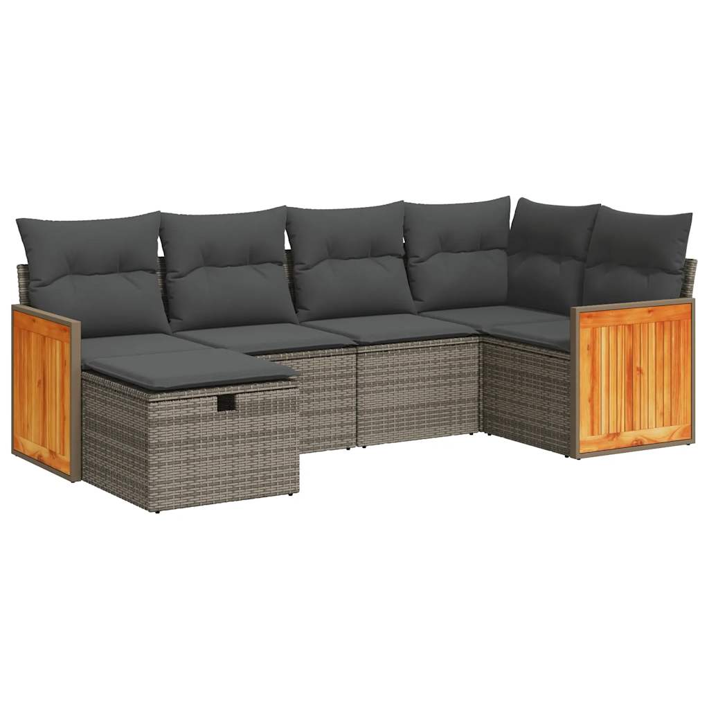 Set De Muebles De Jardín 6 Pzas Y Cojines Ratán Sintético Gris / Vetonek_1
