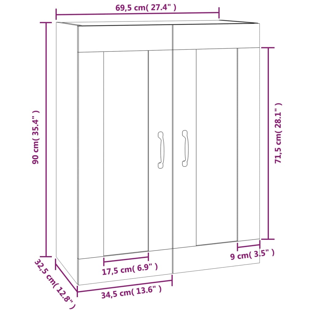Armario Colgante De Pared Blanco 69,5x32,5x90 Cm / Vetonek_5