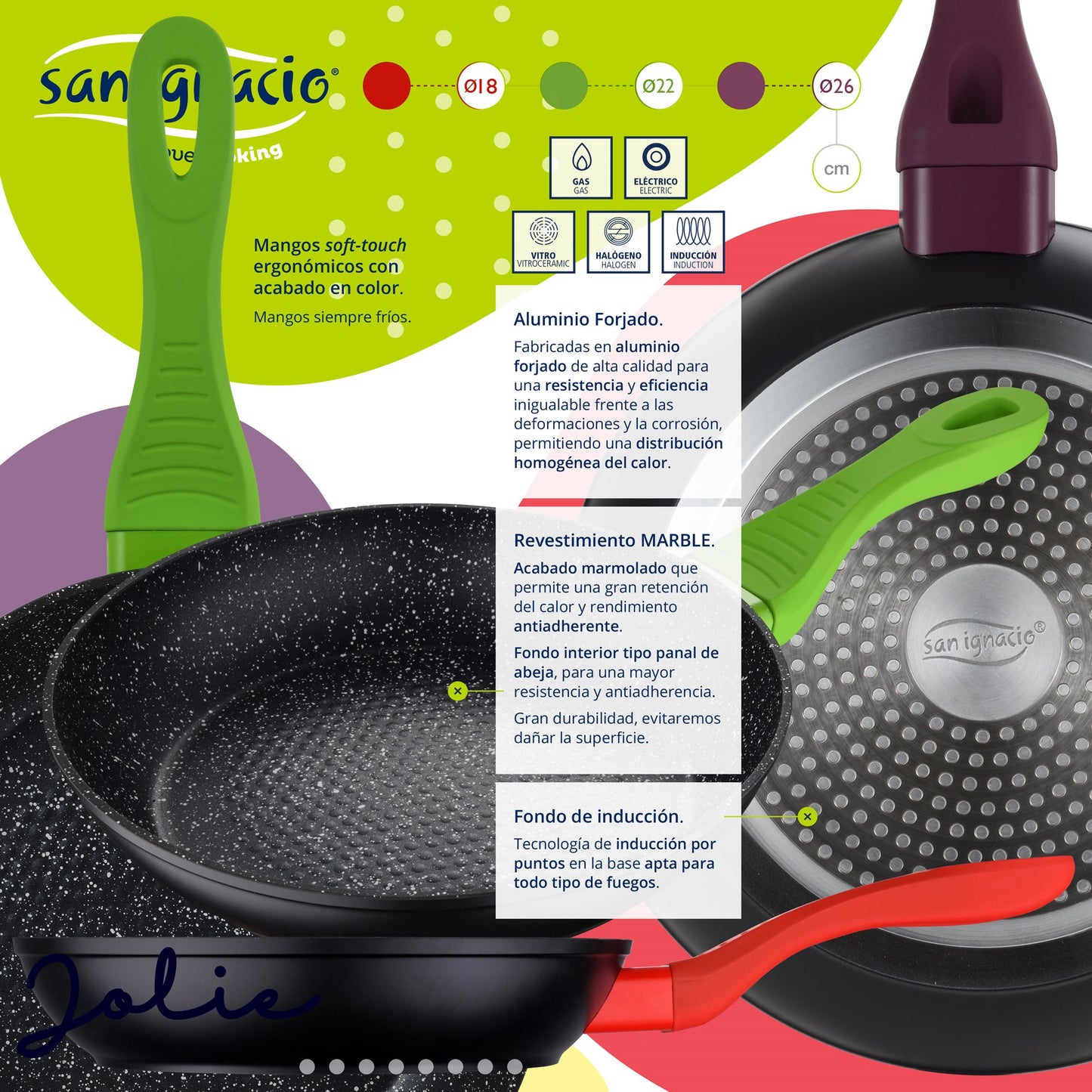 Juego De 3 Sartenes (18,22,26 Cm) En Aluminio Forjado Con 3 Utensilios De Cocina Colección Jolie_2