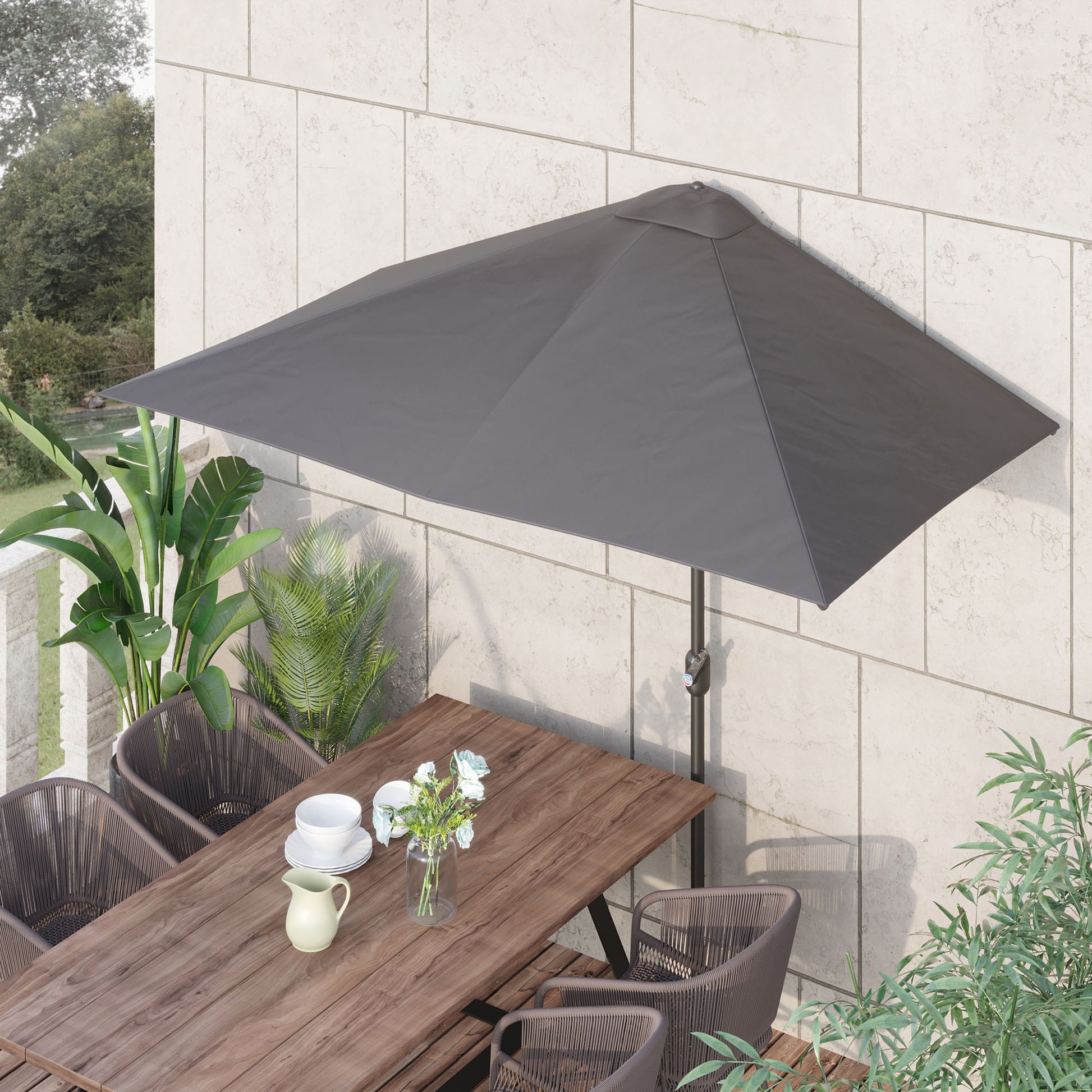 Outsunny Media Sombrilla 230x130x245 Cm Parasol De Pared Con Manivela Gris_1