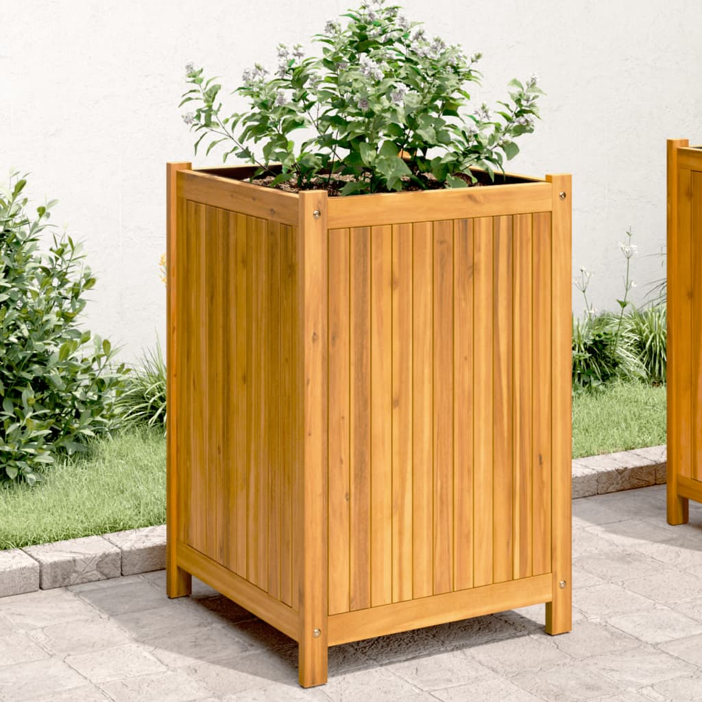 Jardinera Con Forro Madera Maciza De Acacia 50x50x75 Cm_1