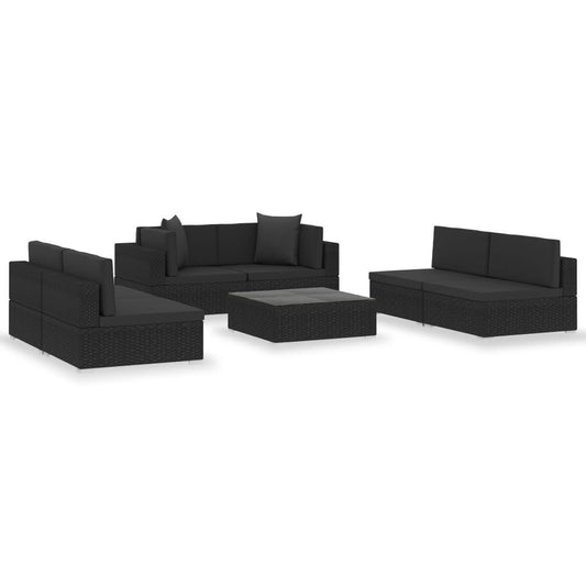 Vidaxl Set De Muebles De Jardín Y Cojines 7 Pzas Ratán Sintético Negro_0
