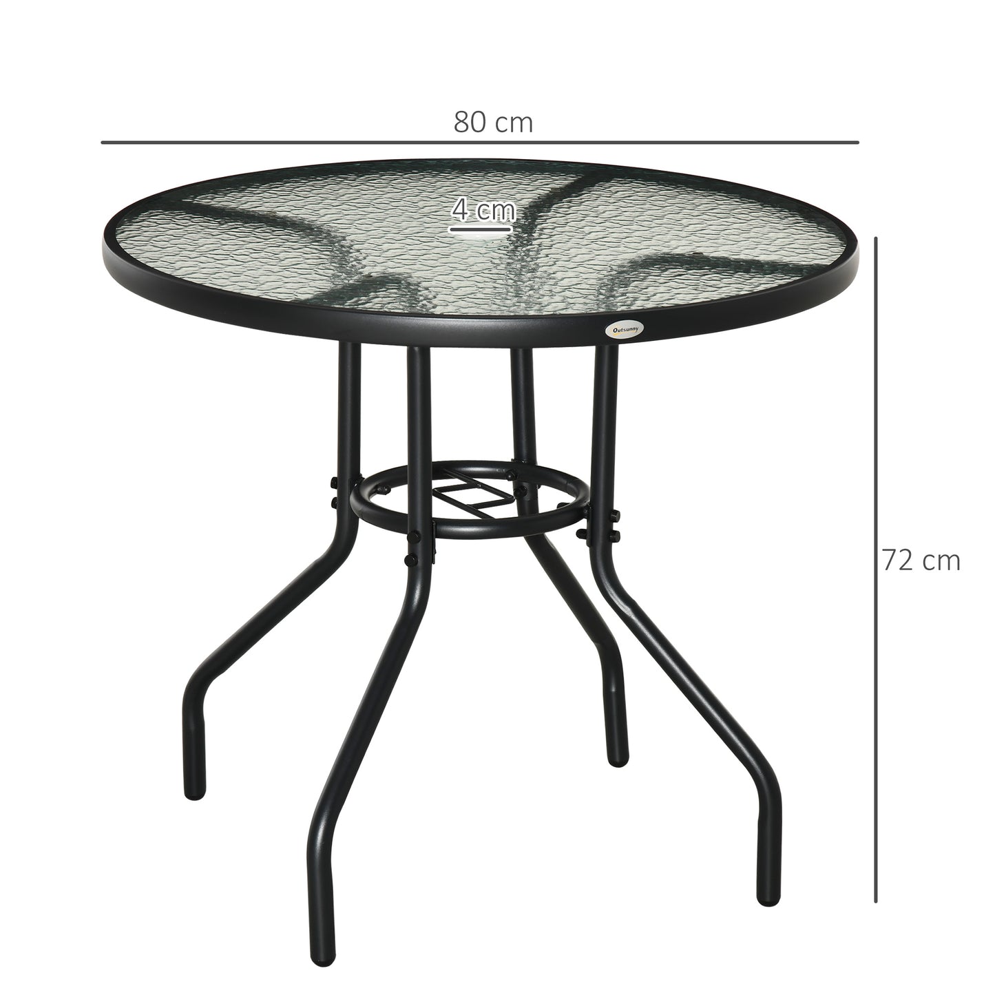 Outsunny Mesa De Jardín Redonda Ø80x72 Cm Con Agujero Para Sombrilla Negro_2