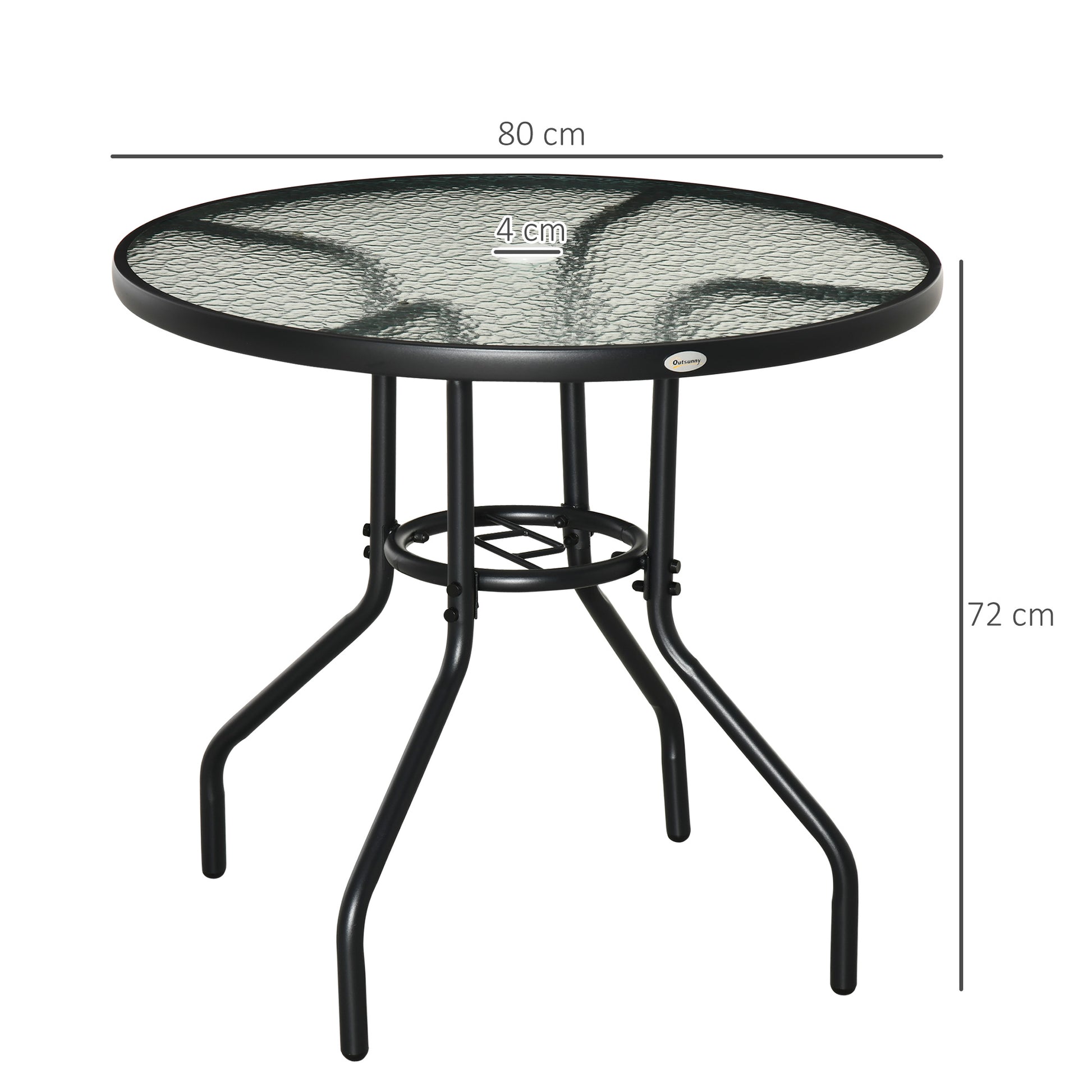 Outsunny Mesa De Jardín Redonda Ø80x72 Cm Con Agujero Para Sombrilla Negro_2